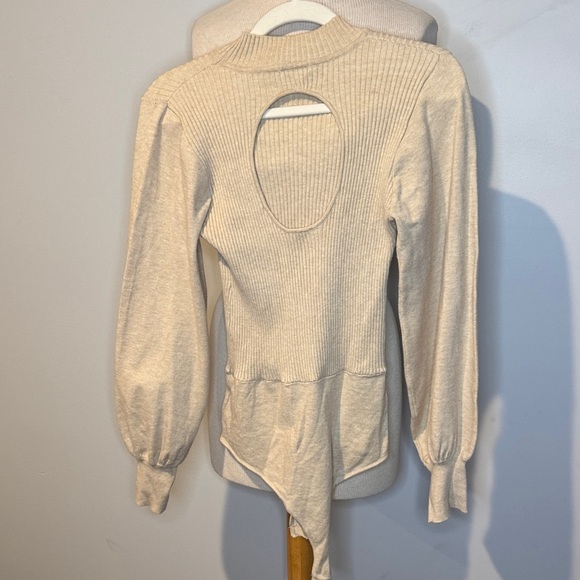 Promesa “Bohemia” Cream Ribbed Knit long sleeve bodysuit XL - Picture 4 of 4